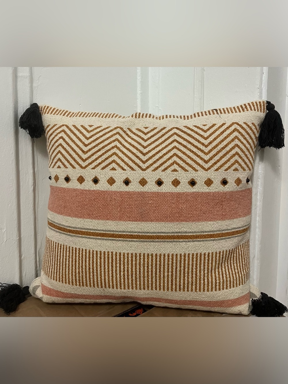 Woven Chevron & Stripe Tassel Accent Pillow Cover